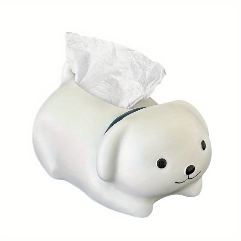 White Puppy Tissue Box Cover, Cute Dog Themed Pull Dispensing Paper Tissue Holder for Home Desk Decor