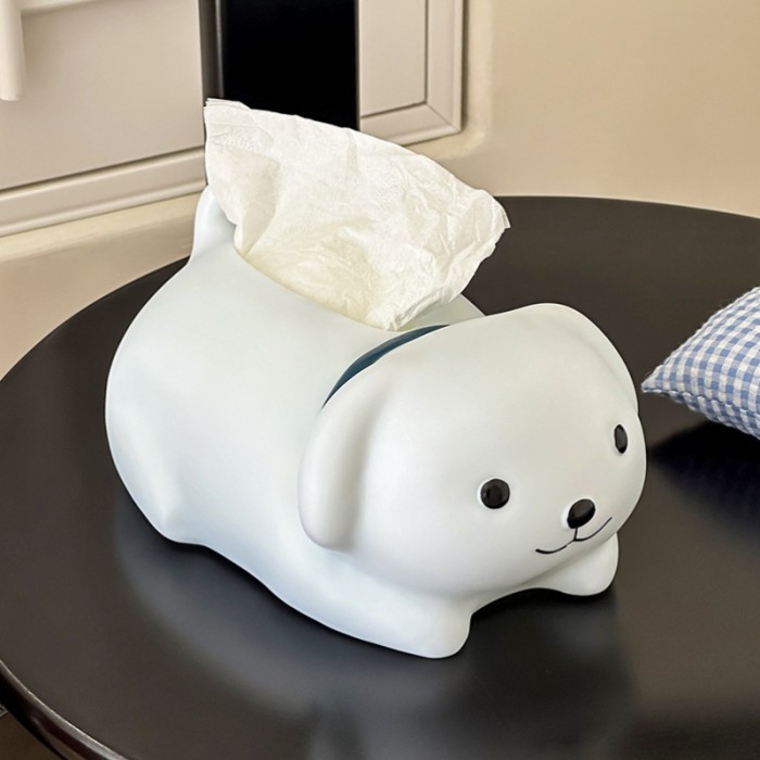White Puppy Tissue Box Cover, Cute Dog Themed Pull Dispensing Paper Tissue Holder for Home Desk Decor