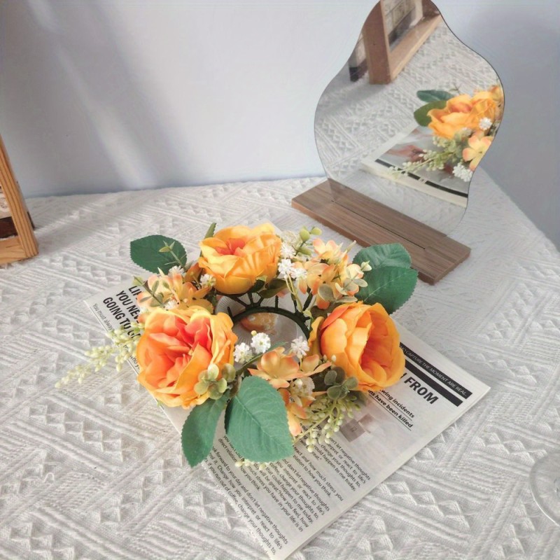 Elegant Floral Candle Accent Ring Home Decor Romantic Candle Holder Decor🌸🕯️