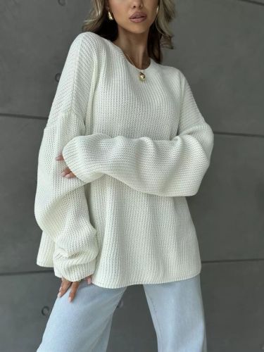 Women's Loose Plus Size Knitted Round Neck Long Sleeve Sweater