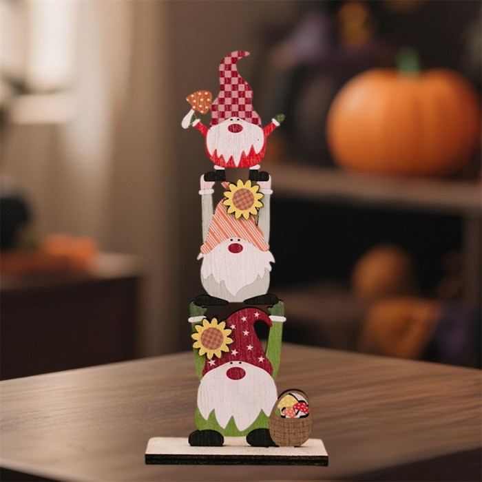 Charming Wooden Gnome & Hedgehog Thanksgiving Table Sign – Autumn Harvest Decor with Pumpkins, Apples & Sunflowers, Perfect Fall & Thanksgiving Home Decoration