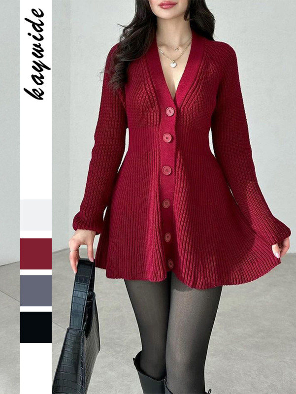 Fashion Casual Long-Sleeve Woolen Sweater Dress