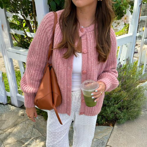 Women's Casual Simple Long Sleeve Button Cardigan Sweater