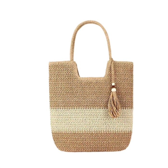 Women's Large Straw Beach Tote Bag - Woven Natural Beige & Brown Tote with Zipper Closure, Decorative Tassel Tassel Accent - Lightweight Durable Straw Fabric for Summer Vacation, Pool, Shopping & Picnic - Stylish & Spacious Handbag