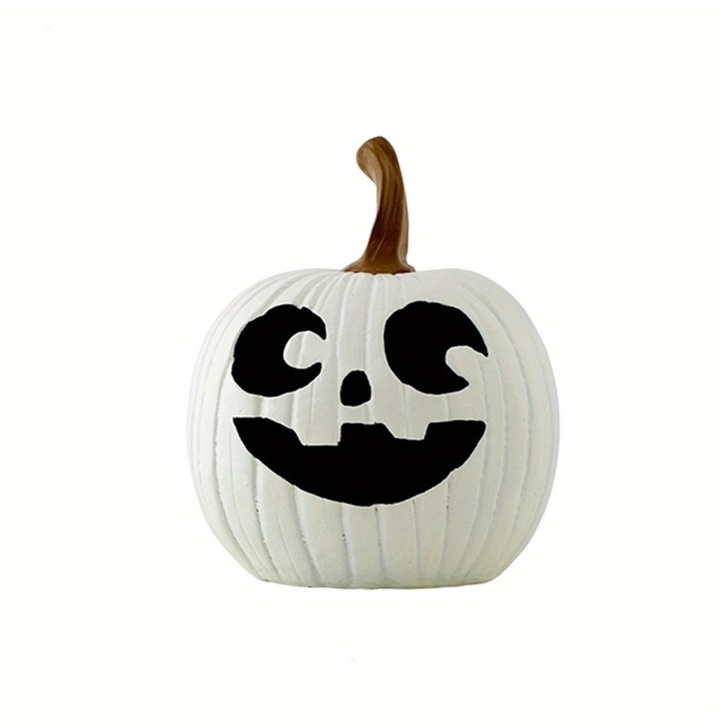 Halloween Table Decorations – Cute Hollow Pumpkin Resin Figurines with Smiling Faces, Festive Fall Centerpiece for Home & Party Decor