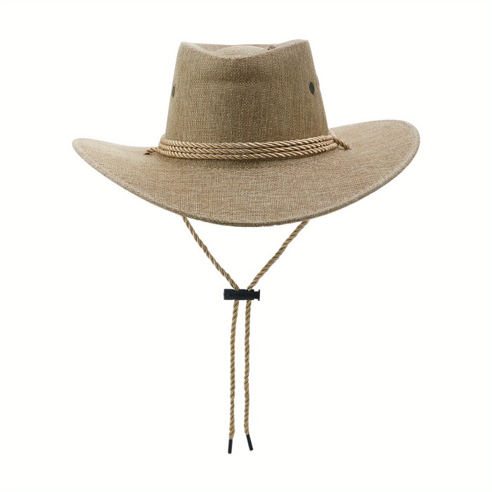 Women's Western Cowboy Hat Linen with Rope Strap Durable Breathable Outdoor Accessory