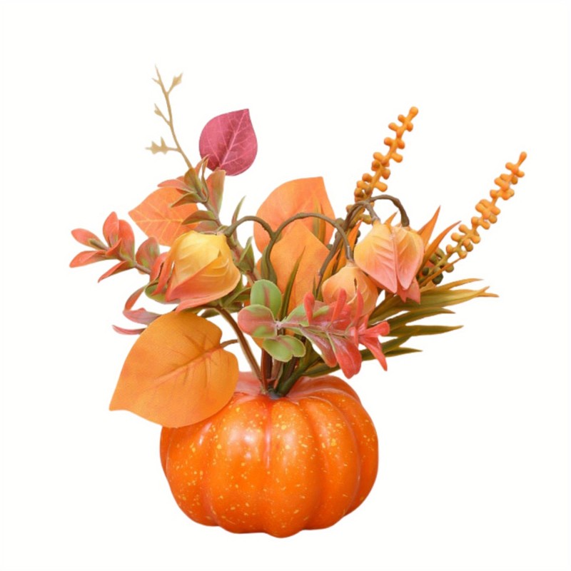 Halloween Artificial Pumpkin Decoration with Leaves Plants Party Table Centerpieces Decor
