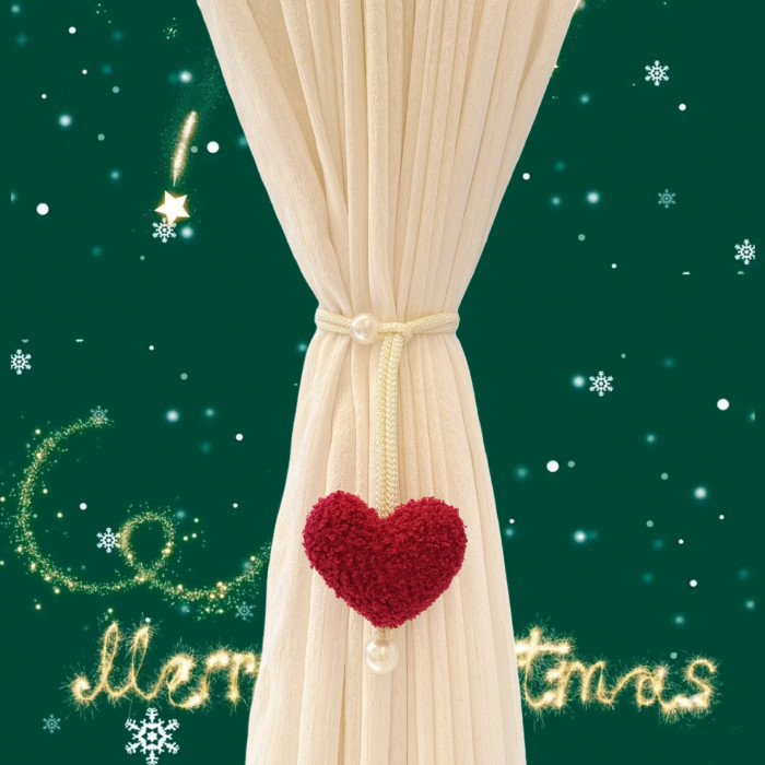 Cute Plush Love Pearl Pendant Curtain with Rope - Soft Felt Heart Design for Bedroom, Christmas, Halloween, and Party Decorations, Indoor\u002FOutdoor Use, Perfect for Home and School Events, Curtains for Living Room