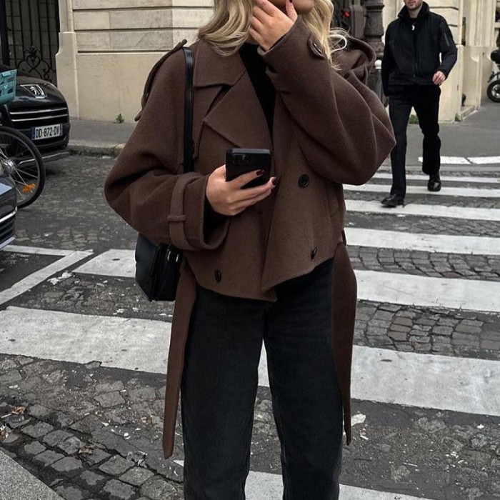 Women's Lapel Double-Breasted Woolen Coat Temperament Fashion Commuter Jacket