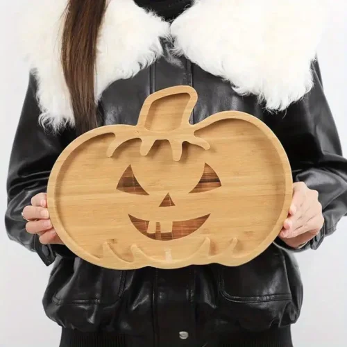 Bamboo Decorative Halloween Tray Spooky Snack Serving Plate Festive Home Decor🎃🕷️