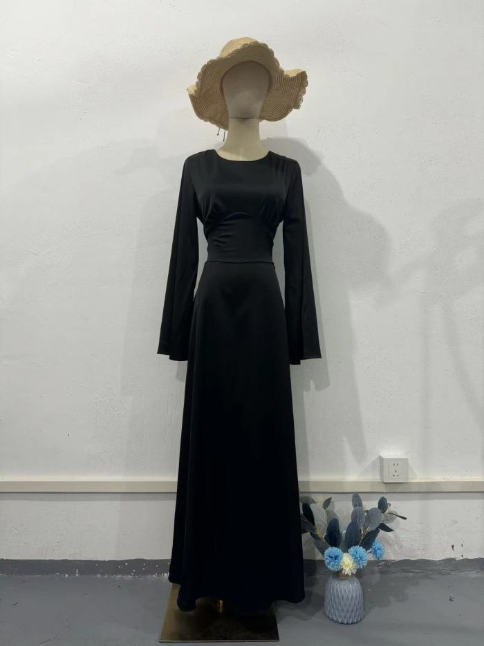Pure Color Long Dr Women's Belted Slimming Tie Dr Spring Summer Autumn Polyester Fabric Faionable Gown