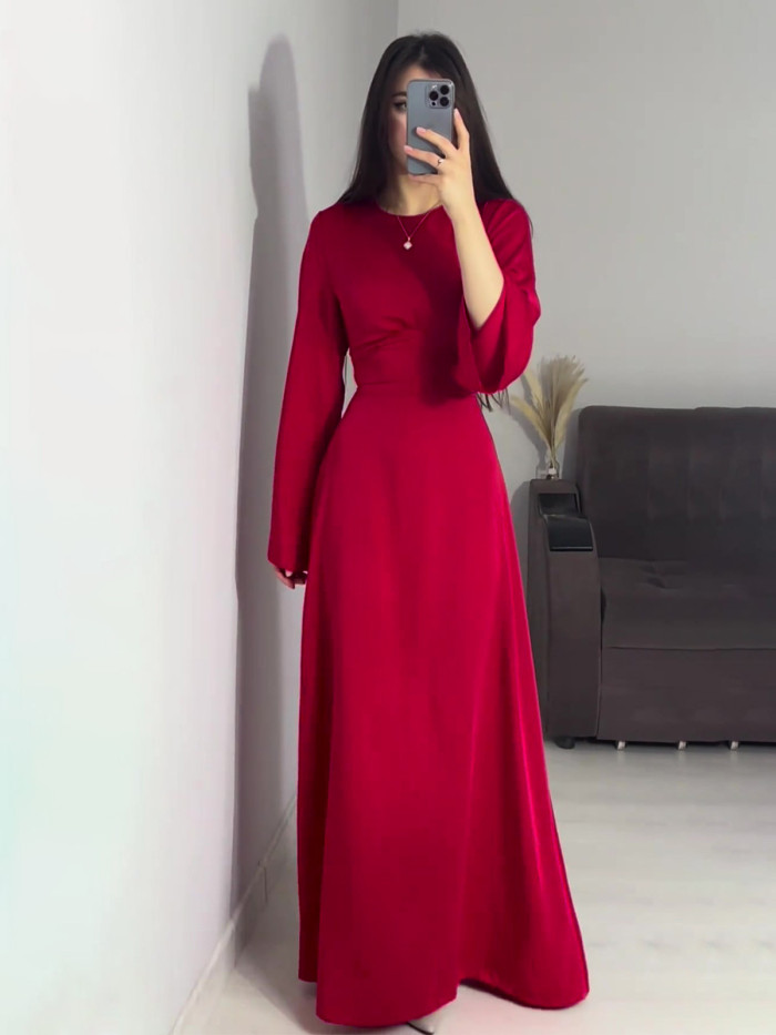Pure Color Long Dr Women's Belted Slimming Tie Dr Spring Summer Autumn Polyester Fabric Faionable Gown