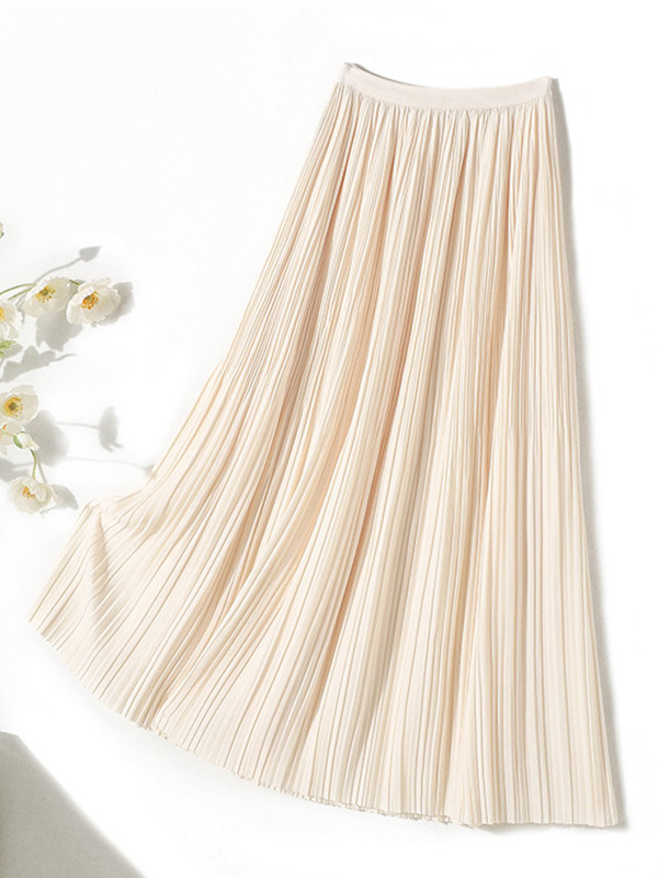 Elasticity Pleated Solid Color Split-Joint A-Line Loose Skirts