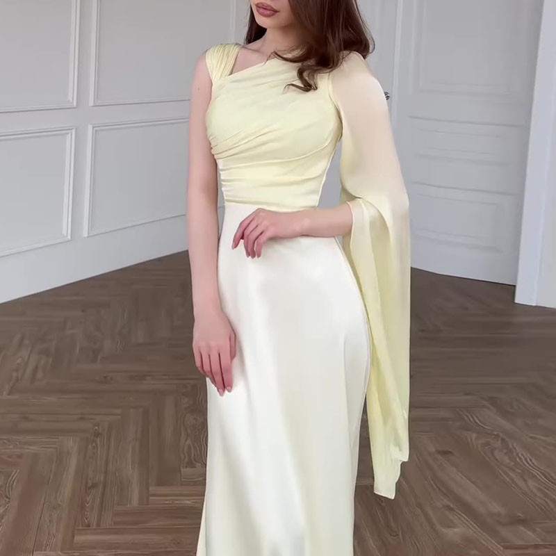 Spring New Luxury Soft Elegant Party Dresses Woman Sexy Satin Spliced Slim Long Dress Fall Long Sleeve One-shoulder Hollow Dress