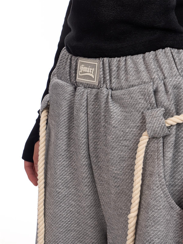 Drawstring Elasticity Pockets Solid Color High Waisted Loose Trousers Pants