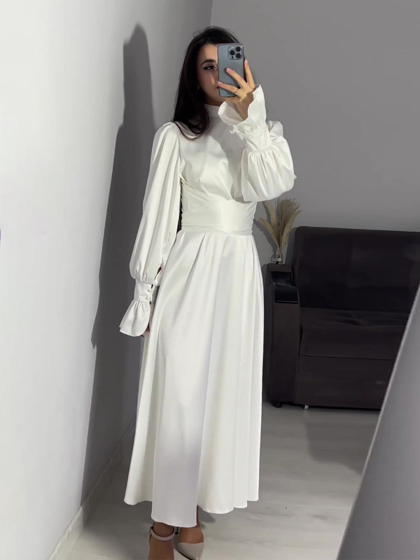 Maxi Dresses for Women Temperament Solid Robe Femme Half High Collar Flare Sleeve Tunic Vintage Y2k Dress 2025 Vestidos De Mujer