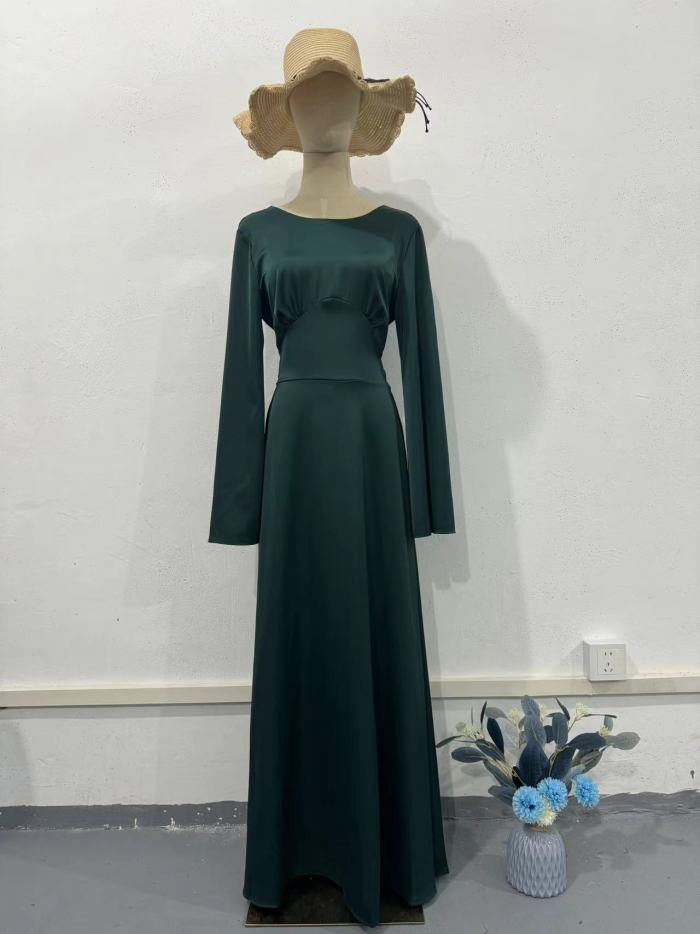 Pure Color Long Dr Women's Belted Slimming Tie Dr Spring Summer Autumn Polyester Fabric Faionable Gown