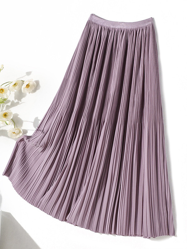Elasticity Pleated Solid Color Split-Joint A-Line Loose Skirts