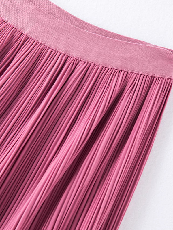 Elasticity Pleated Solid Color Split-Joint A-Line Loose Skirts