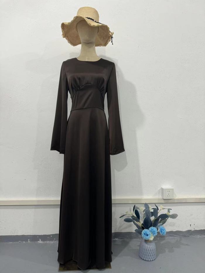 Pure Color Long Dr Women's Belted Slimming Tie Dr Spring Summer Autumn Polyester Fabric Faionable Gown