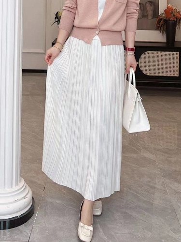 Elasticity Pleated Solid Color Split-Joint A-Line Loose Skirts