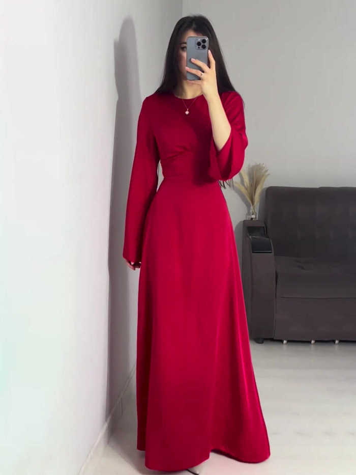 Pure Color Long Dr Women's Belted Slimming Tie Dr Spring Summer Autumn Polyester Fabric Faionable Gown