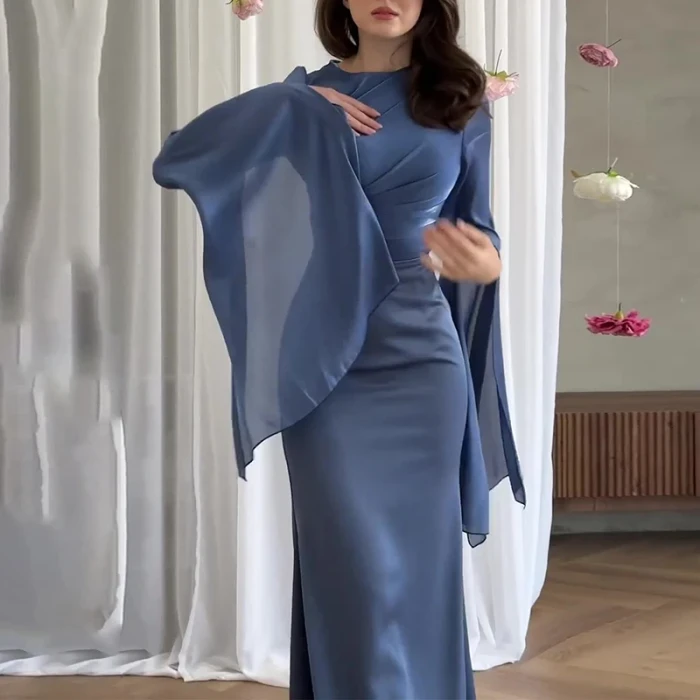 Women's Spring Solid Spliced Satin Maxi Dress Sexy O Neck Slim Bodycon Hip Long Dress Summer Batwing Sleeve Hollow Evening Dress