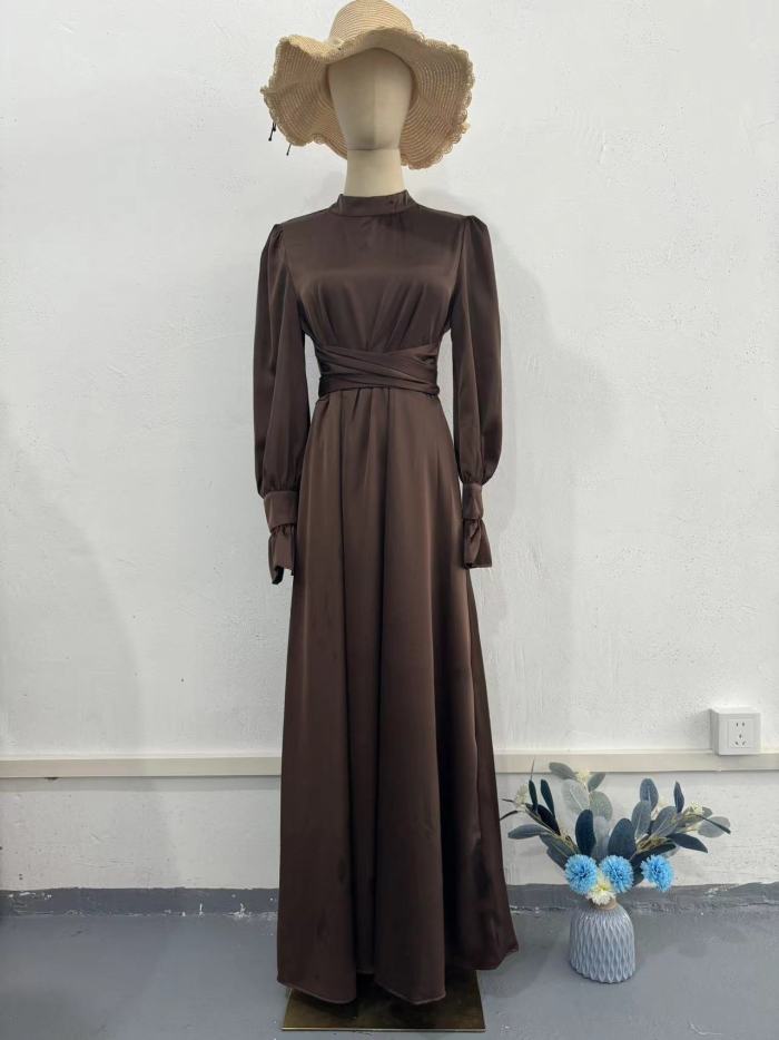 Maxi Dresses for Women Temperament Solid Robe Femme Half High Collar Flare Sleeve Tunic Vintage Y2k Dress 2025 Vestidos De Mujer