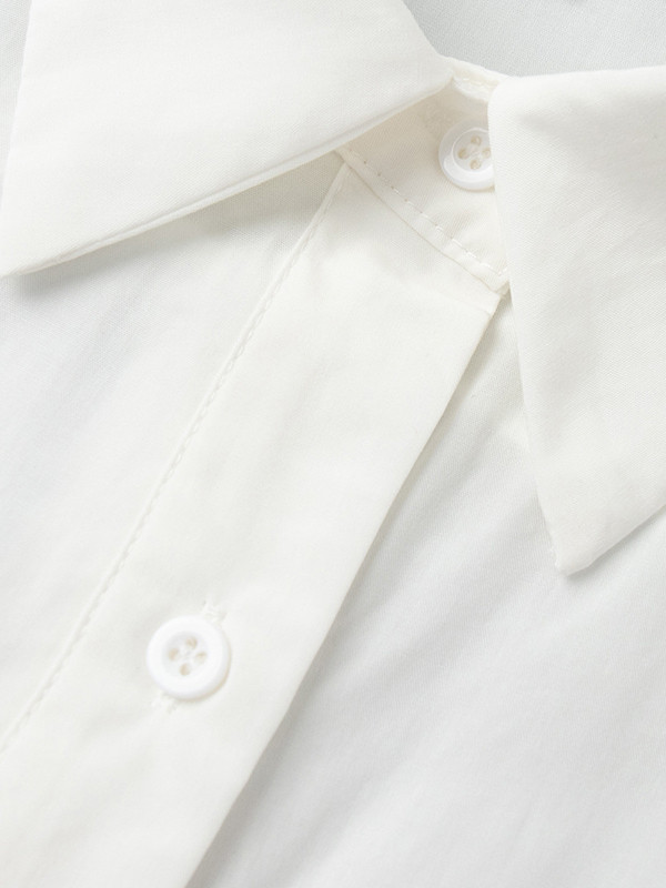 Pleated Solid Color Split-Joint Loose Puff Sleeves Lapel Blouses&shirts Tops