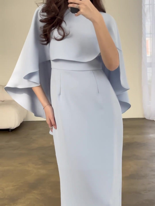 New in Spring Summer Solid Color Satin Elegant Bat Shawl Style Waist Commuter Dress Fashion Long Maxi Dresses for Women Clothing
