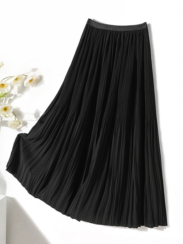 Elasticity Pleated Solid Color Split-Joint A-Line Loose Skirts