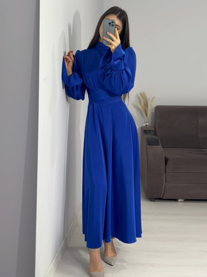 Maxi Dresses for Women Temperament Solid Robe Femme Half High Collar Flare Sleeve Tunic Vintage Y2k Dress 2025 Vestidos De Mujer