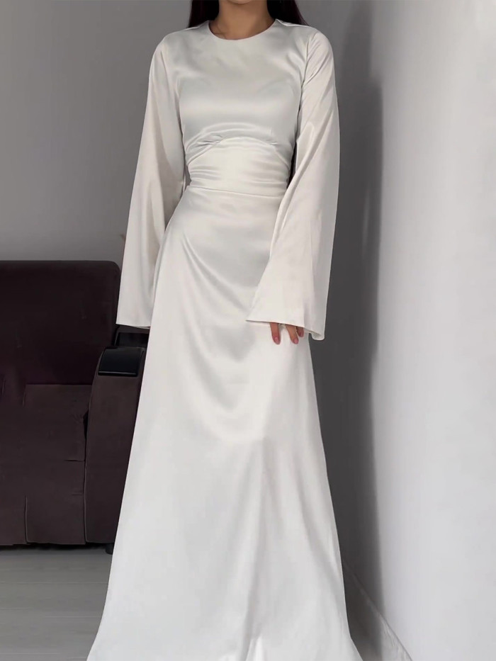 Pure Color Long Dr Women's Belted Slimming Tie Dr Spring Summer Autumn Polyester Fabric Faionable Gown