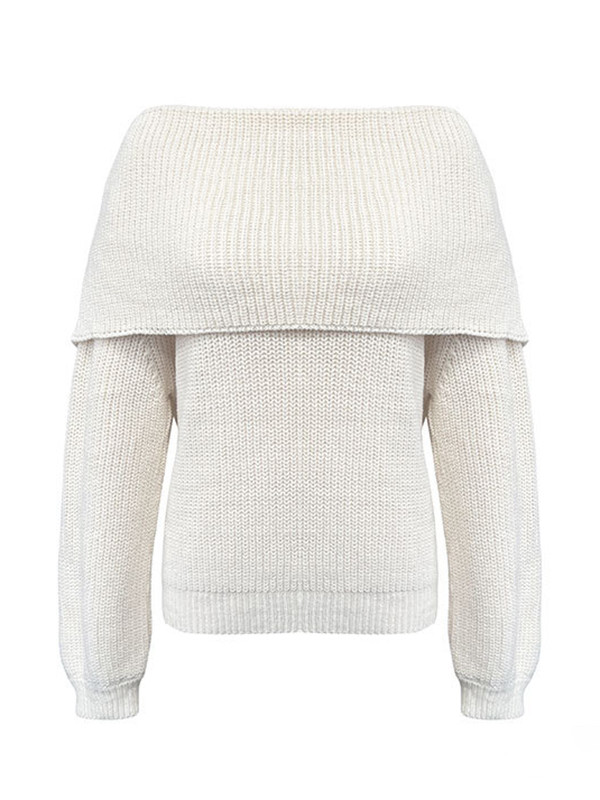 Solid Color Split-Joint Long Sleeves Loose Round-Neck Sweater Tops