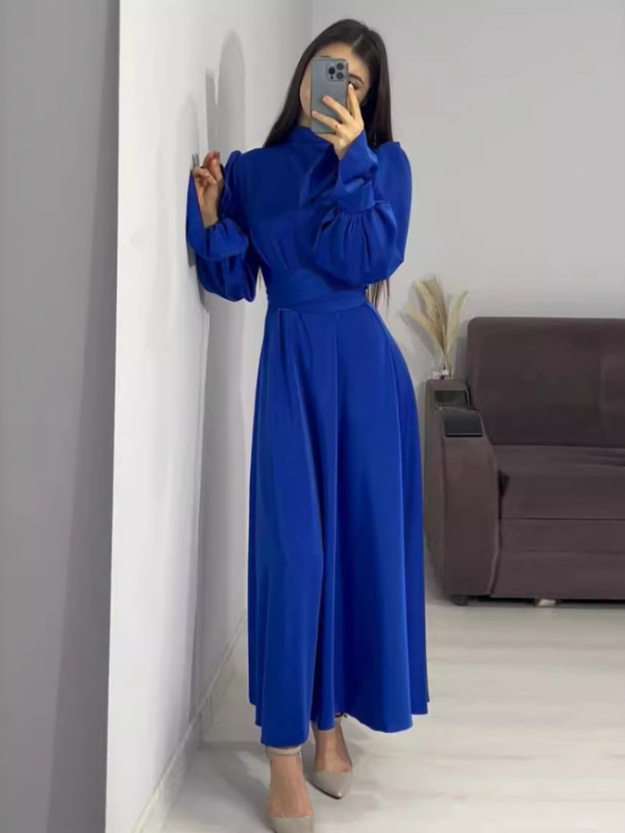 Maxi Dresses for Women Temperament Solid Robe Femme Half High Collar Flare Sleeve Tunic Vintage Y2k Dress 2025 Vestidos De Mujer