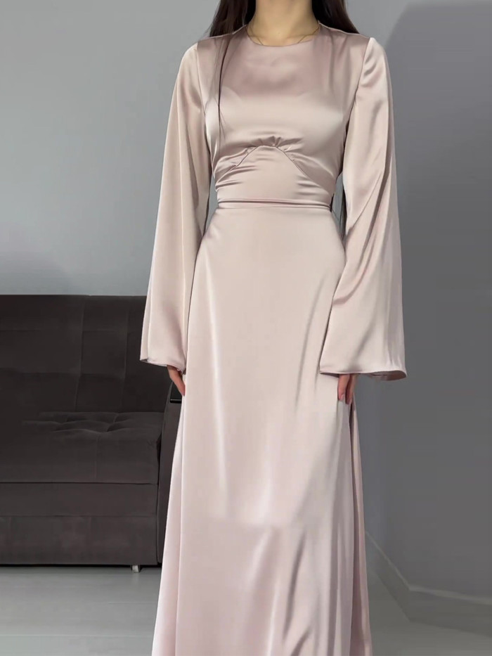 Pure Color Long Dr Women's Belted Slimming Tie Dr Spring Summer Autumn Polyester Fabric Faionable Gown
