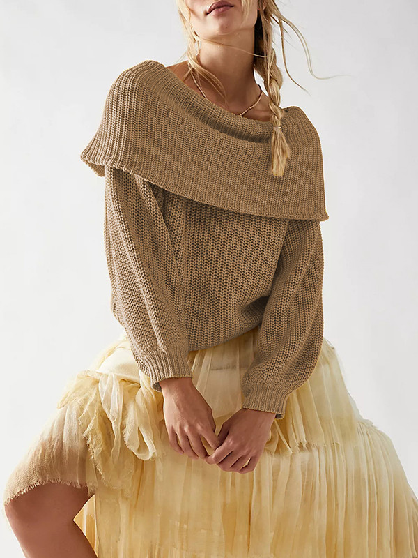 Solid Color Split-Joint Long Sleeves Loose Round-Neck Sweater Tops