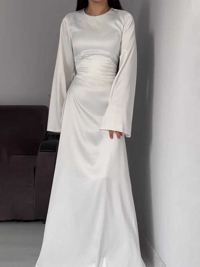 Pure Color Long Dr Women's Belted Slimming Tie Dr Spring Summer Autumn Polyester Fabric Faionable Gown
