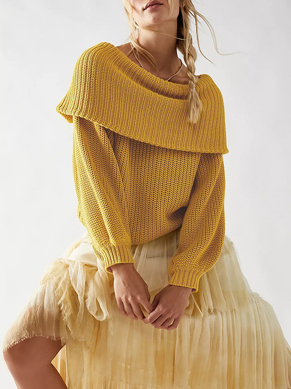 Solid Color Split-Joint Long Sleeves Loose Round-Neck Sweater Tops