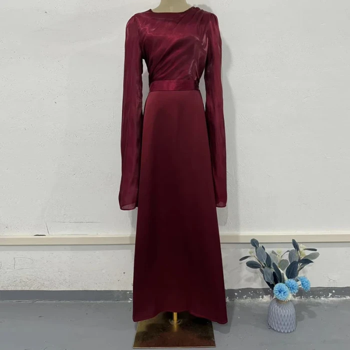 Women's Spring Solid Spliced Satin Maxi Dress Sexy O Neck Slim Bodycon Hip Long Dress Summer Batwing Sleeve Hollow Evening Dress