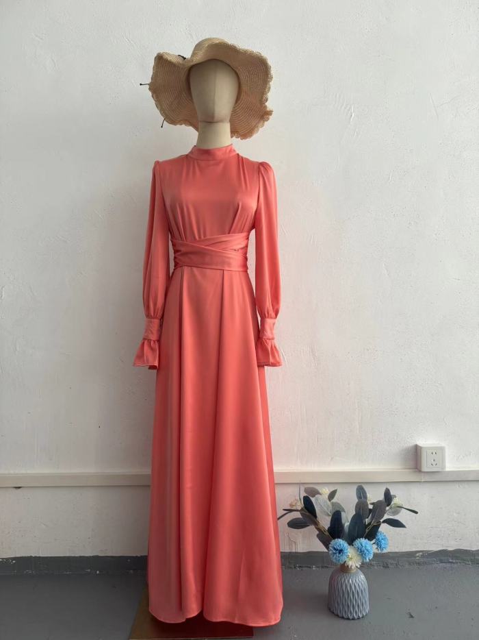 Maxi Dresses for Women Temperament Solid Robe Femme Half High Collar Flare Sleeve Tunic Vintage Y2k Dress 2025 Vestidos De Mujer