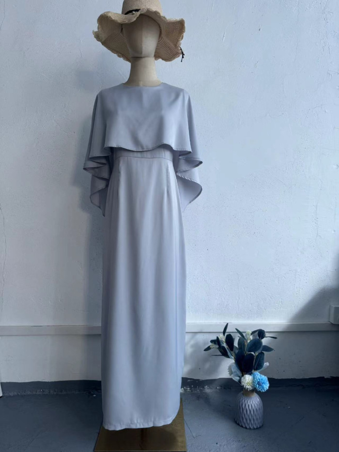 New in Spring Summer Solid Color Satin Elegant Bat Shawl Style Waist Commuter Dress Fashion Long Maxi Dresses for Women Clothing