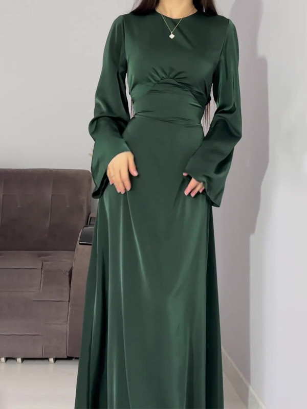 Pure Color Long Dr Women's Belted Slimming Tie Dr Spring Summer Autumn Polyester Fabric Faionable Gown