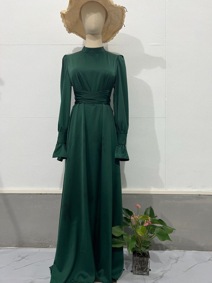 Maxi Dresses for Women Temperament Solid Robe Femme Half High Collar Flare Sleeve Tunic Vintage Y2k Dress 2025 Vestidos De Mujer