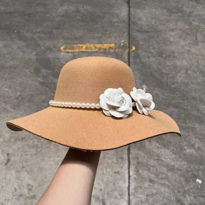 2D Flat - Women'S Vintage Fedora Hat - Elegant Black with Floral accent, Wide Brim, Lightweight Non-Stretch Formal & Everyday Women'S Fashion Hat for Church, Derby, Parties - Classic Flat Top Derby Cap, Party Accessory, Pearl Embellishments, Church Accessory, Hand Washable, Stylish Women
