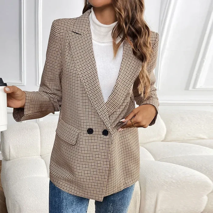 Women's Checkered One-Button Blazer – Fashionable Spring/Autumn Outwear