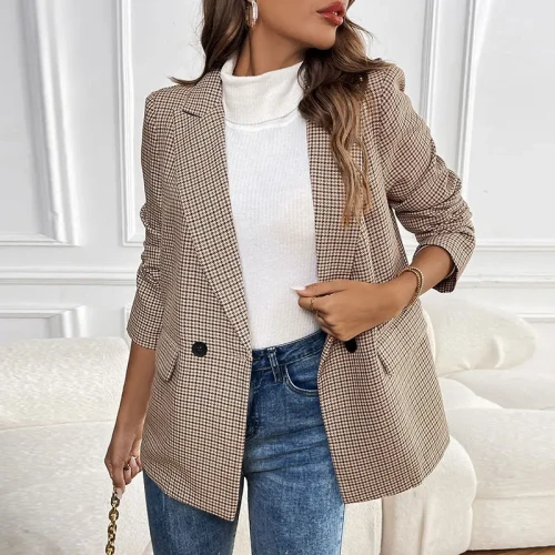 Women's Checkered One-Button Blazer – Fashionable Spring/Autumn Outwear