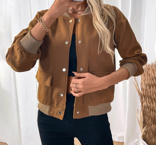 Women's Retro Casual Simple Contrast Color Baseball Collar Jacket
