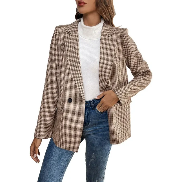Women's Checkered One-Button Blazer – Fashionable Spring/Autumn Outwear