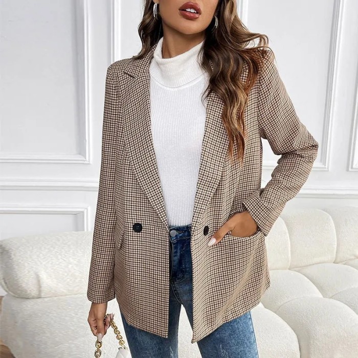 Women's Checkered One-Button Blazer – Fashionable Spring/Autumn Outwear